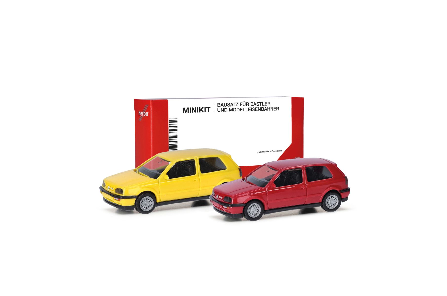 Herpa 014014 - MiniKit: Volkswagen (VW) Golf III VR6 2türig, 2er-Set, flashrot / schwefelgelb