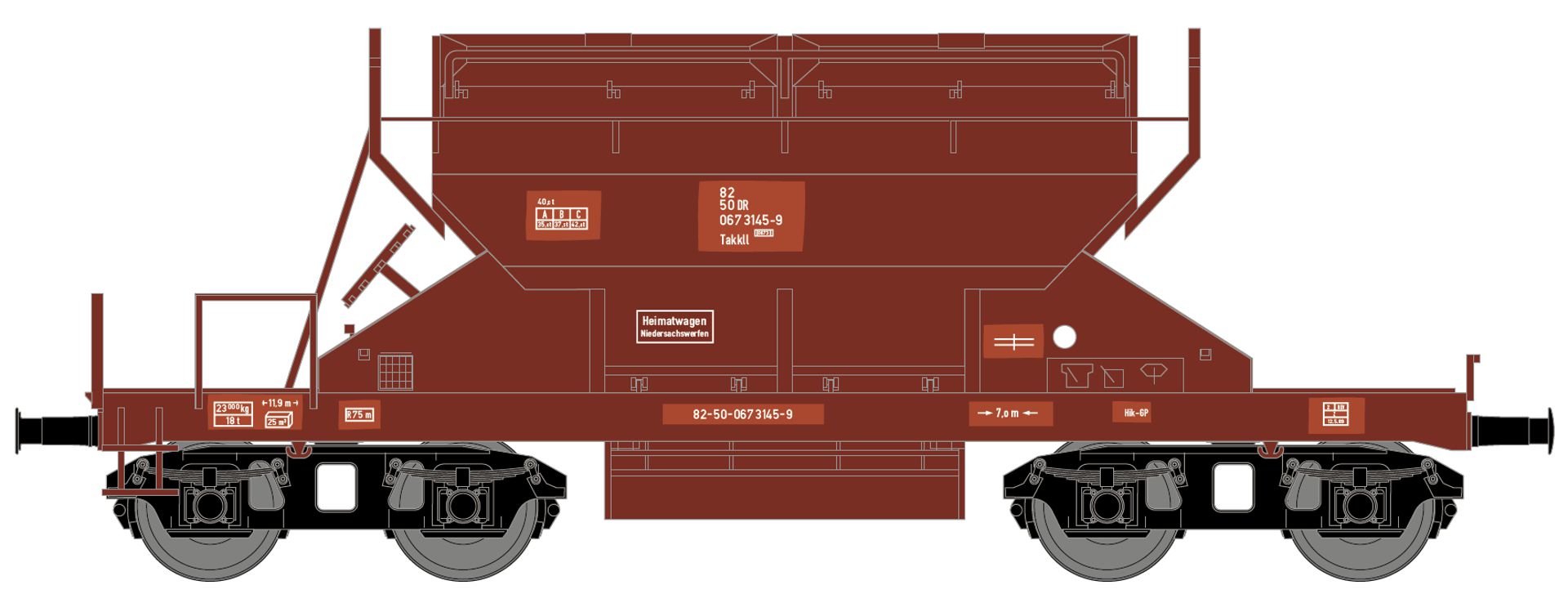 Hädl 25127-3 - Sattelboden-Selbstentladewagen Takkll, DR, Ep.IV, 3145-9, RAL 8012, Flicken Hädl 25127-3 - Sattelboden-Selbstentladewagen Takkll, DR, Ep.IV, 3145-9, RAL 8012, Flicken