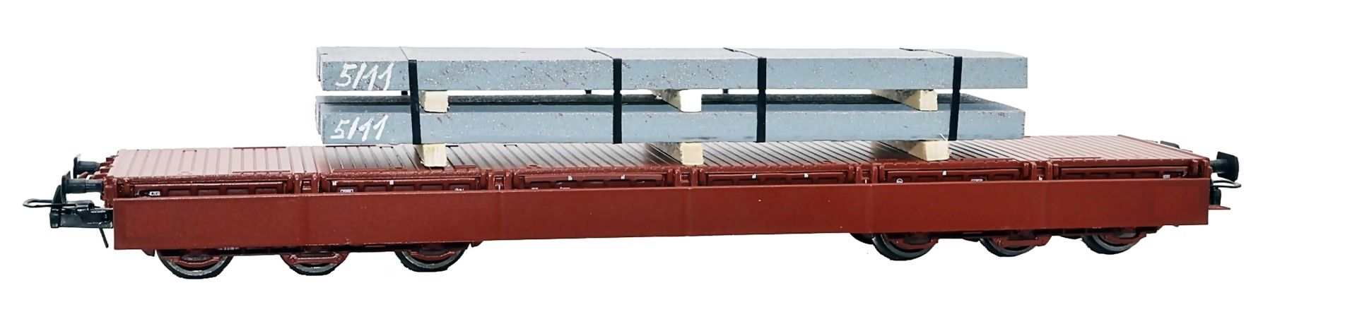 NPE NW 22951 - Schwerlastwagen Samms-u 454 abgeklappte Bordwände, DBAG, Ep.V, mit Stahlbrammen